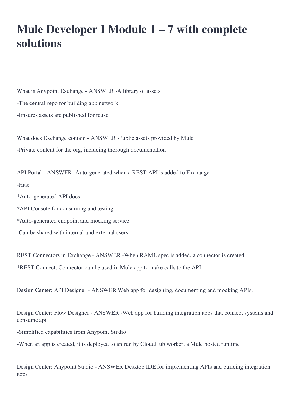 Preview image of Mule Developer I Module 1 – 7 with complete solutions document